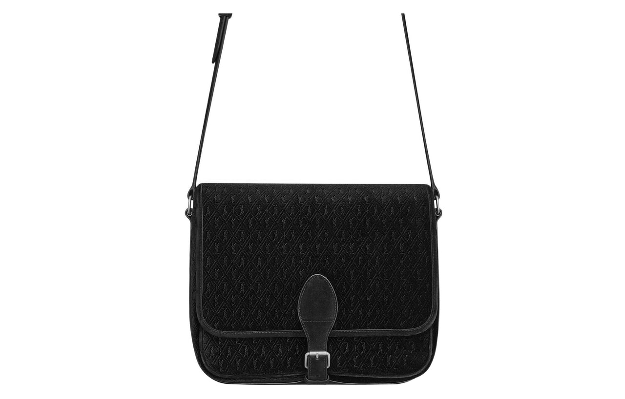 SAINT LAURENT Velvet With Lambskin Crossbody Bag, Shoulder Bag Medium Size Men's Black