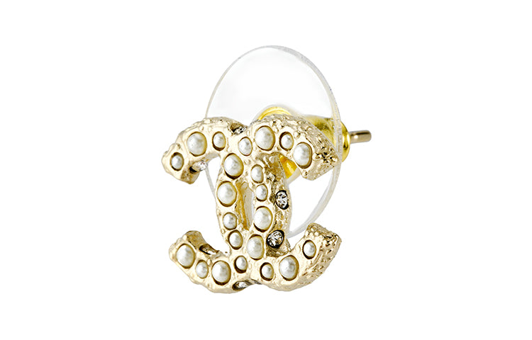 CHANEL 2010 Plated Cc Crystal Drop Costume Earrings