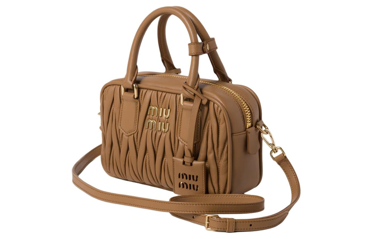 MIU MIU Arcadie Series Leather One Shoulder Handbags Women's Caramel