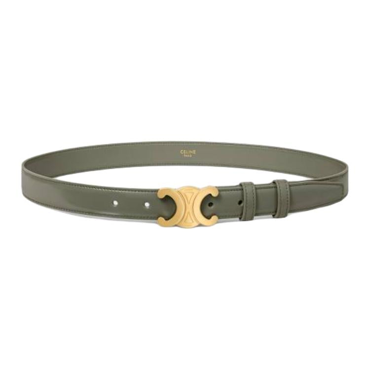 CELINE Gold Plated, Leather Belts Women's Green 2.5CM