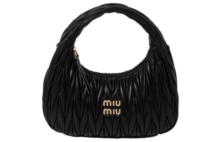 MIU MIU Wander Series Soft Sheep Leather Hobo Bag Shoulder Bag Crossbody Bag Handbag Regular Women's Black
