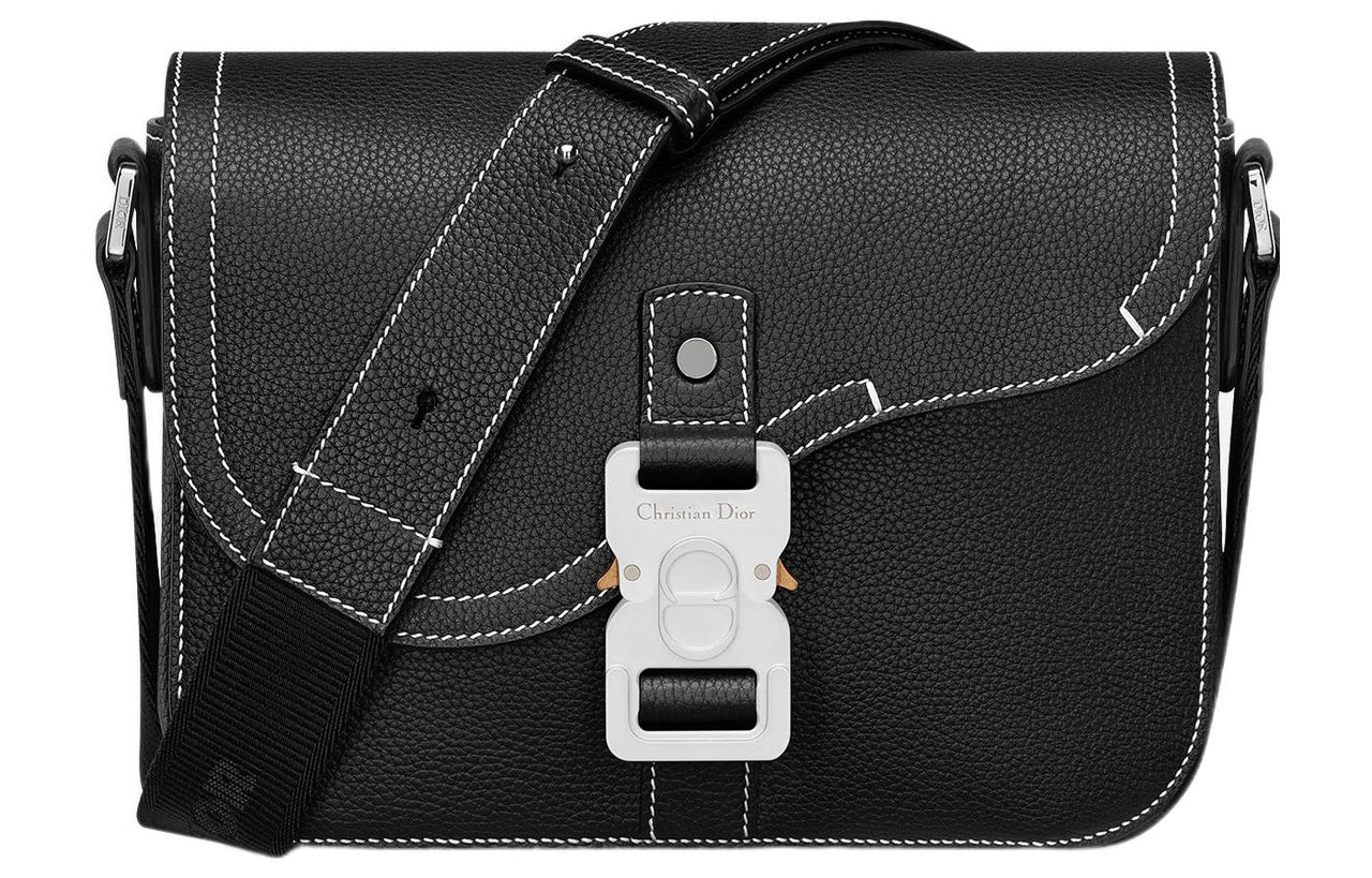 DIOR Grained Calfskin Saddle Messenger Bag Crossbody Bag Shoulder Bag Men's Black