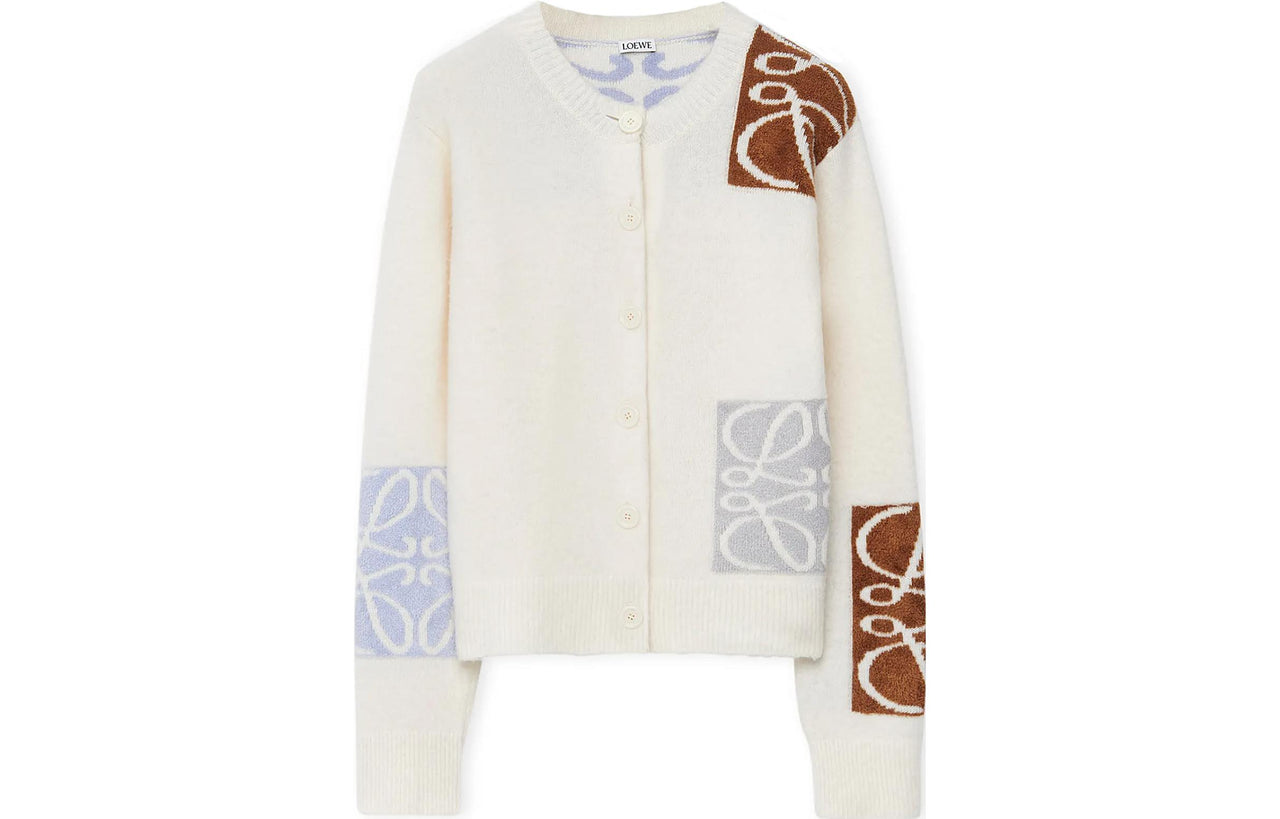 LOEWE Anagram Intarsia Cardigan 'Soft White/Multicolor'