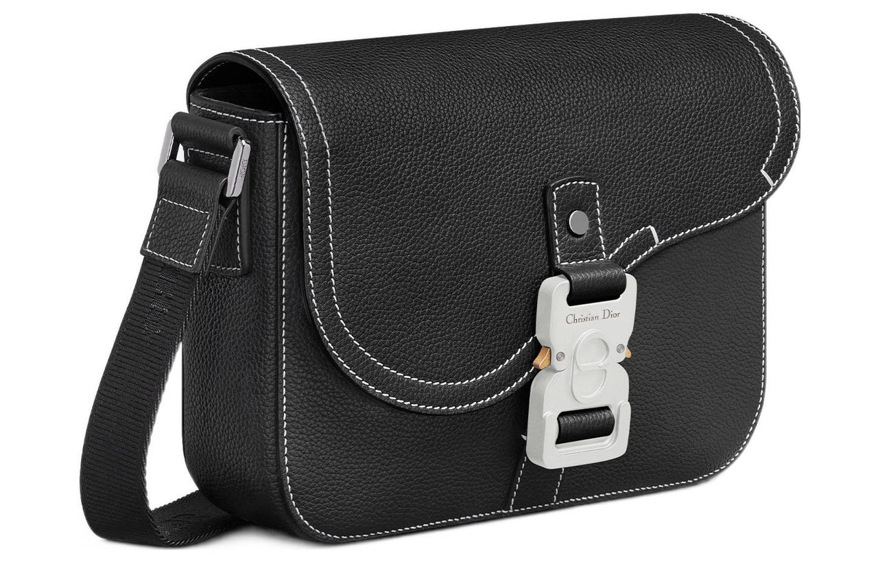 DIOR Grained Calfskin Saddle Messenger Bag Crossbody Bag Shoulder Bag Men's Black