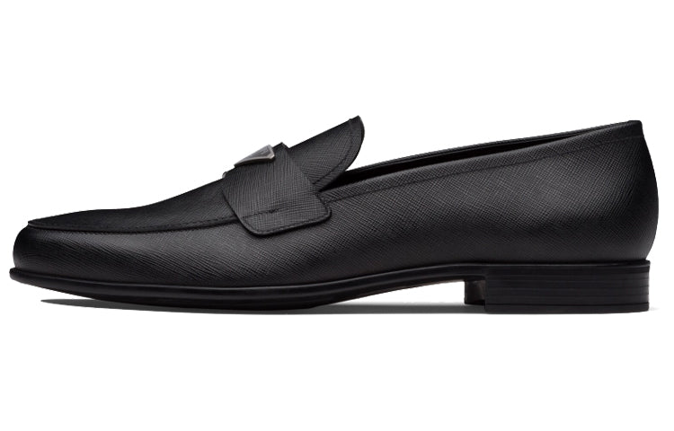 PRADA Plaque Loafer Black Saffino Leather