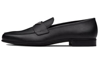 PRADA Plaque Loafer Black Saffino Leather