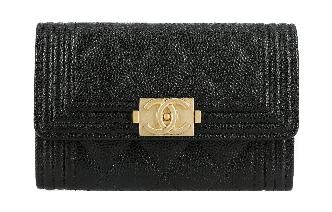 CHANEL 21K Winter LEBOY Sheepskin Mouth Cover Card Holder Wallet Regular Women's Black