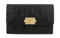 CHANEL 21K Winter LEBOY Sheepskin Mouth Cover Card Holder Wallet Regular Women's Black