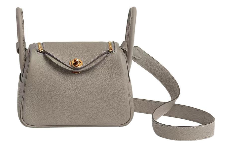 HERMES Lindy Clemence Bullock Leather Handbag, Shoulder Bag, Crossbody Bag Mini Women's 8L Beton Glacier White