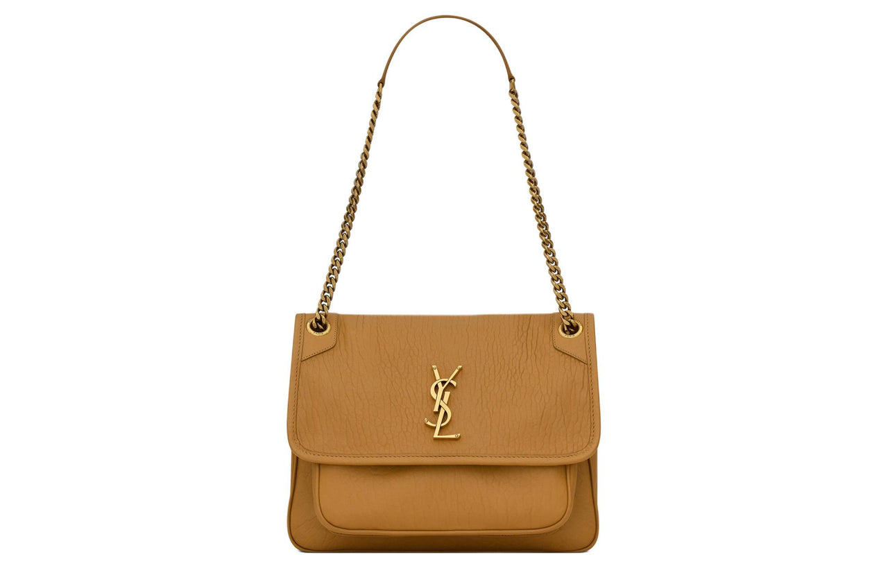 SAINT LAURENT Niki Grain Sheepskin One Shoulder Handbag Medium Size Women's Brown