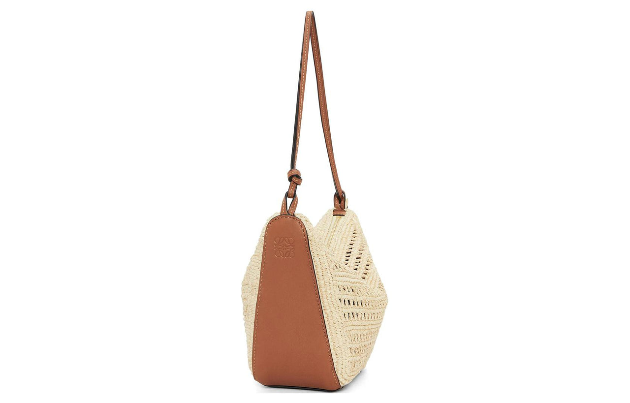 LOEWE Raffia Fiber Cow Leather Patchwork Shoulder Bag Crossbody Bag Mini Women's Tan & Natural