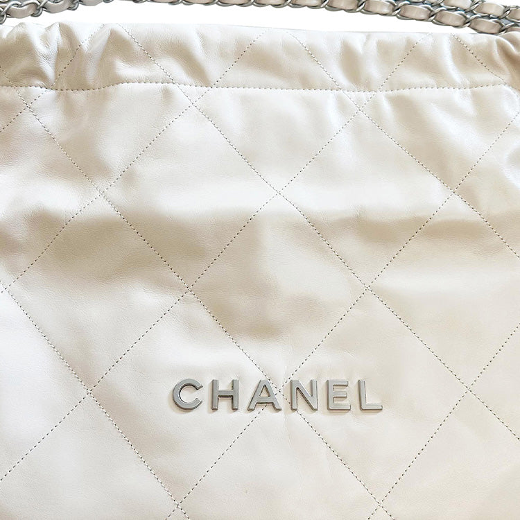 CHANEL 22Bag Cow Leather Bucket Bag, Handbag, Shoulder Bag Women's Ivory