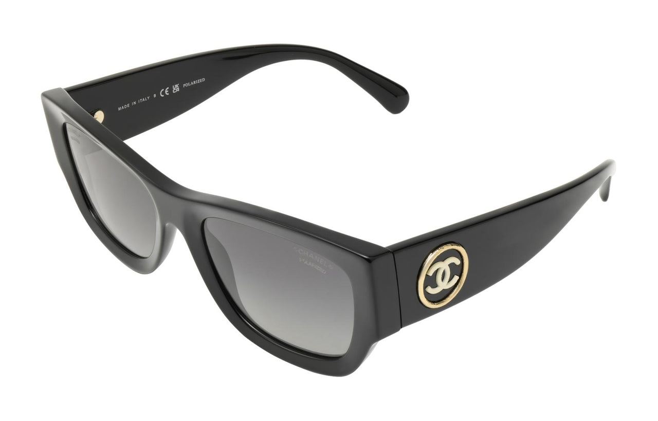 CHANEL Plate Frame Irregular Shape Sunglasses Women's Black