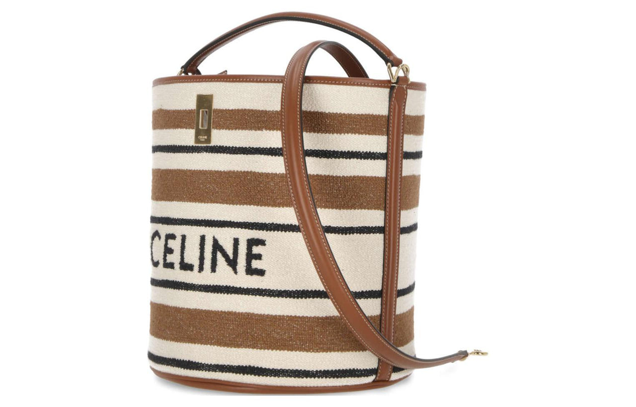 CELINE Calfskin Clutch Shoulder Bag Women's Brown & White