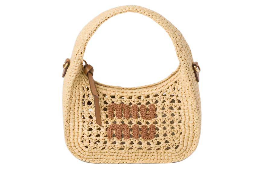 MIU MIU Wander Series Leather Crescent Bag Shoulder Bag Crossbody Bag Handbag Women's Natural Blend Cognac