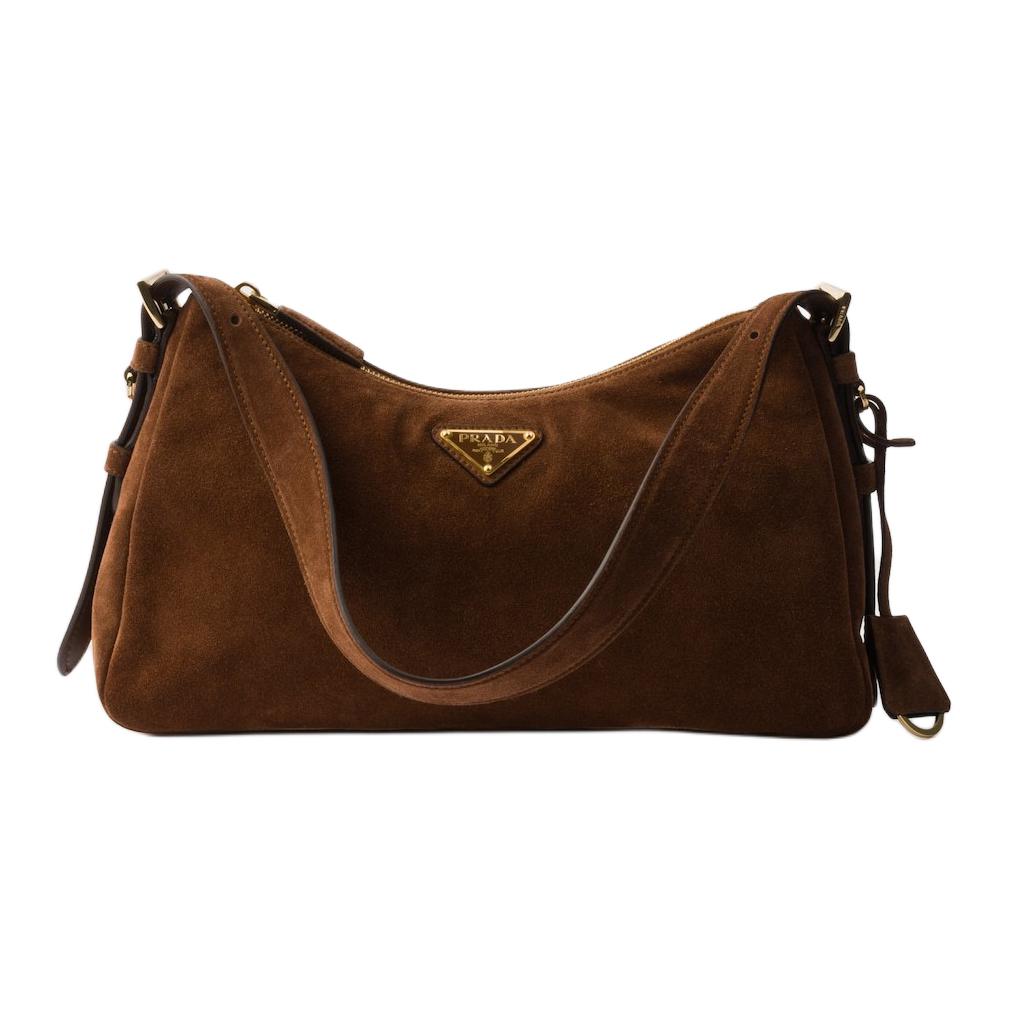 PRADA Suede Leather Handbag, Shoulder Bag Medium Size Women's Cocoa Brown