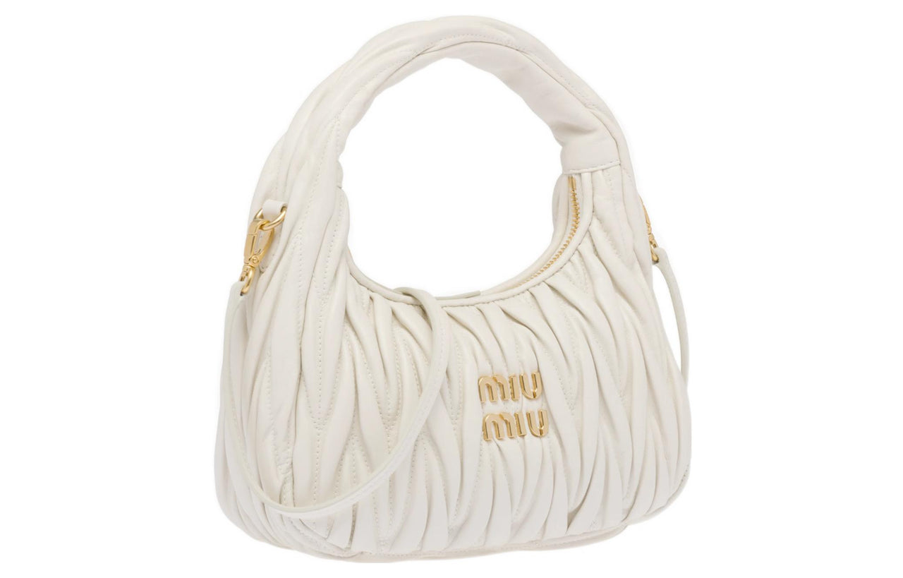MIU MIU Wander Series Soft Sheep Leather Hobo Bag, Shoulder Bag, Crossbody Bag Regular Women's White