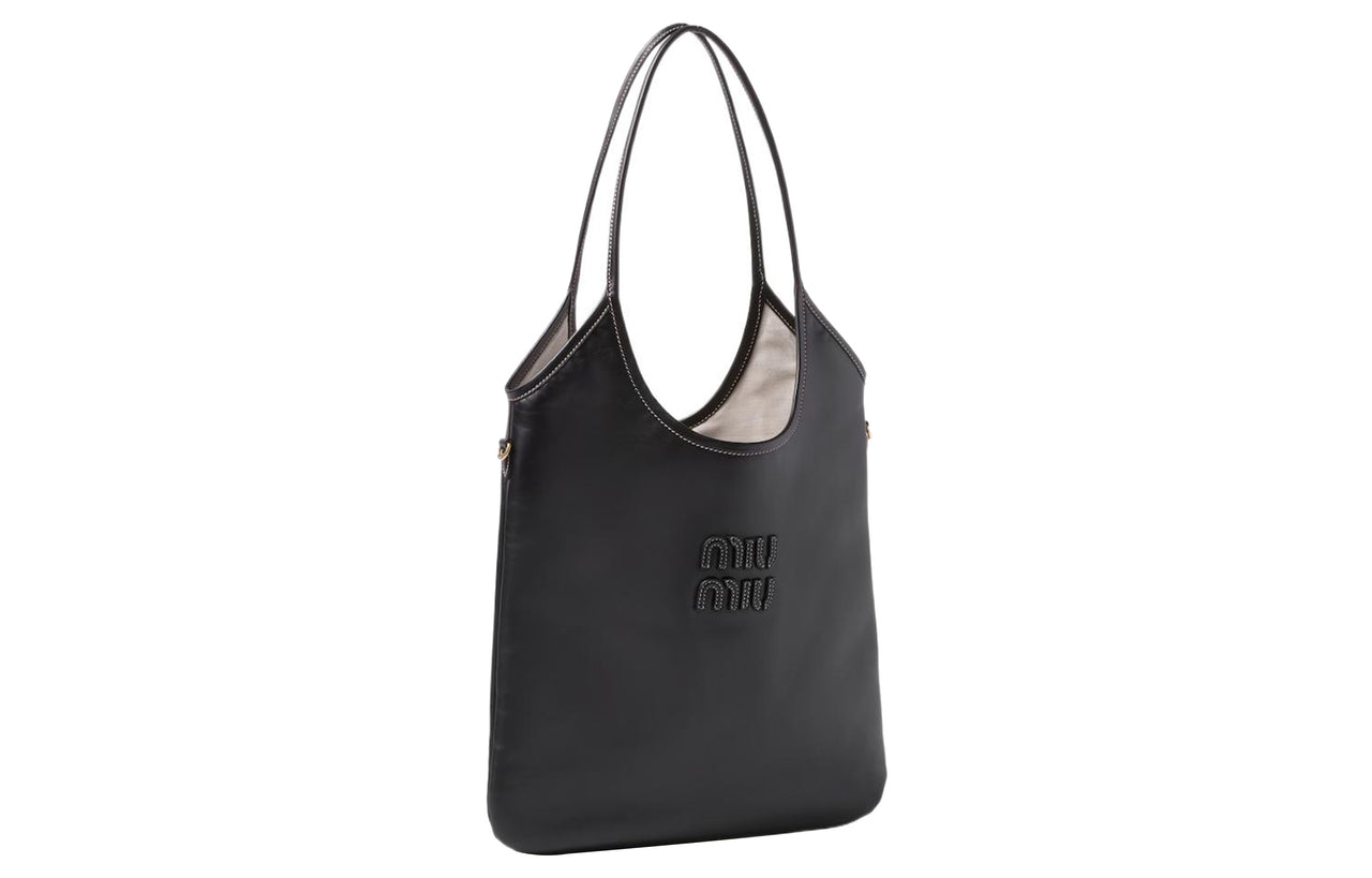 MIU MIU Leather Totes Shopping Bags Handbags Women's Black