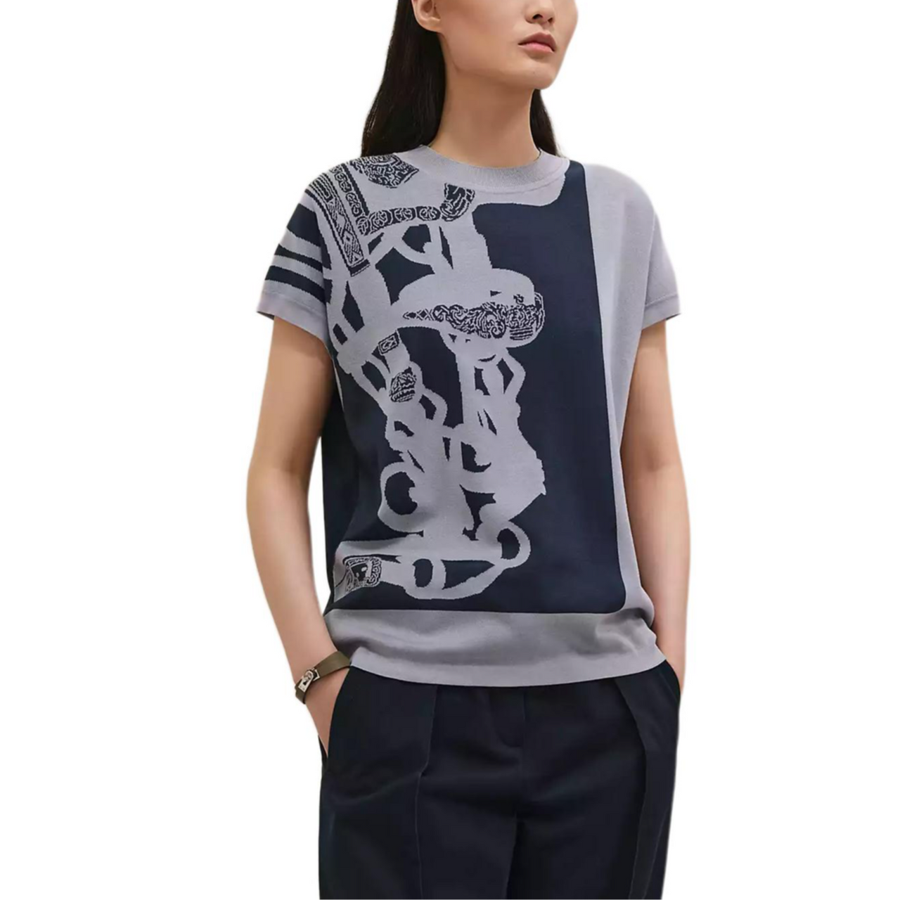 HERMES T Shirt Women's Blue Black