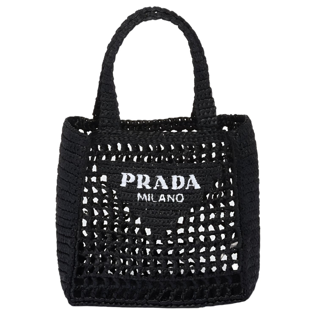 PRADA Raffia One Shoulder Handbag Women's Black