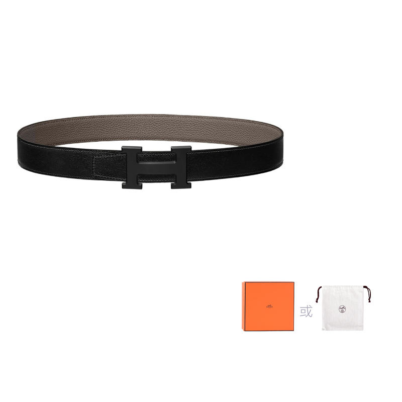 HERMES Epsom Calfskin Leather Belts Women's Black Width: 3.2cm