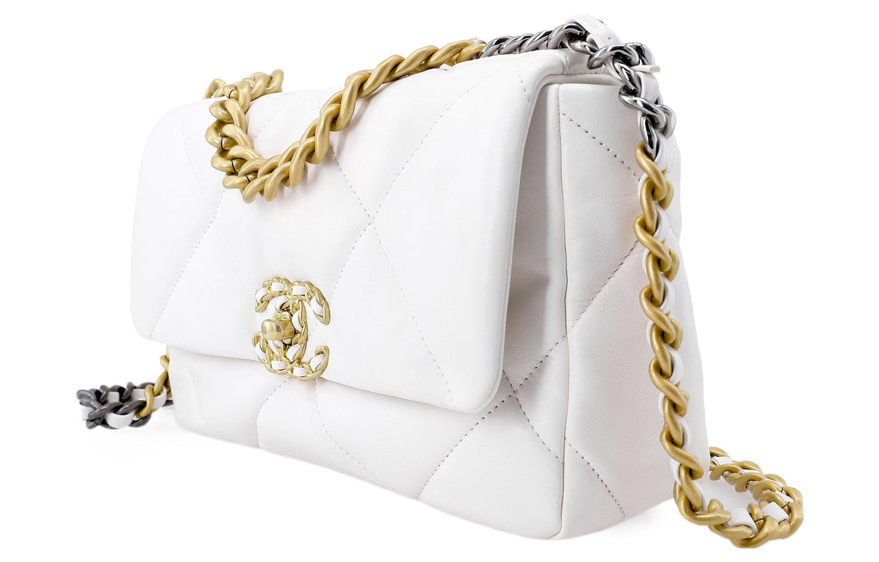 CHANEL 19Bag Sheepskin Handbag, Shoulder Bag, Crossbody Bag Regular Women's White