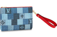 LOUIS VUITTON City Pouch Denim Monogram Check Blue/Red