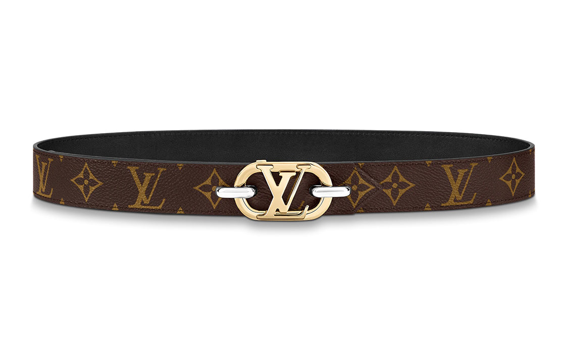 LOUIS VUITTON Double-Sided Smooth Buckle Cow Leather Canvas Leather Belts Women's Black/Brown Width: 3cm