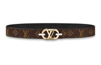 LOUIS VUITTON Double-Sided Smooth Buckle Cow Leather Canvas Leather Belts Women's Black/Brown Width: 3cm