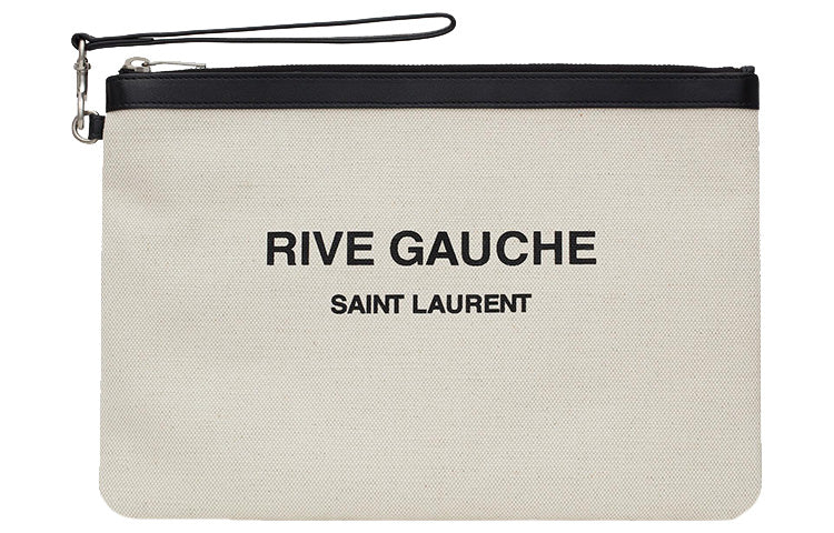 SAINT LAURENT Leather Clutch Men's White/Black