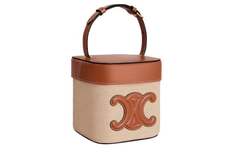 CELINE Triomphe Textile Cow Leather Box Bag Shoulder Bag Crossbody Bag Handbag Women's Beige Tan