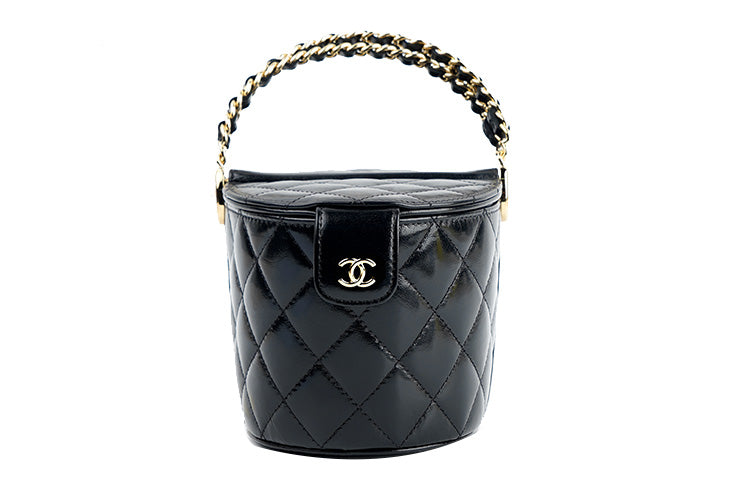 CHANEL Waxed Calfskin Picnic Basket Handbag Regular Women's Black