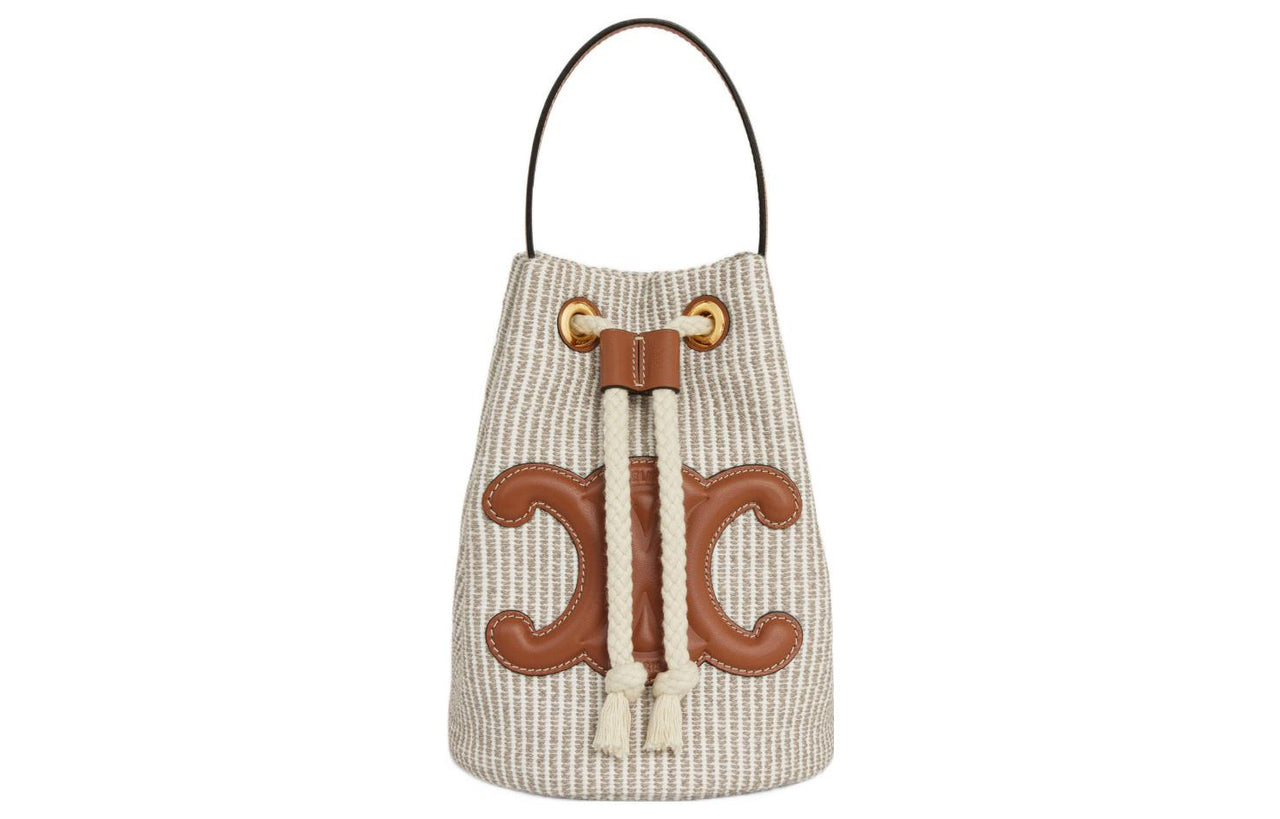 CELINE Fabric With Cow Leather Handbag Regular Women's Beige