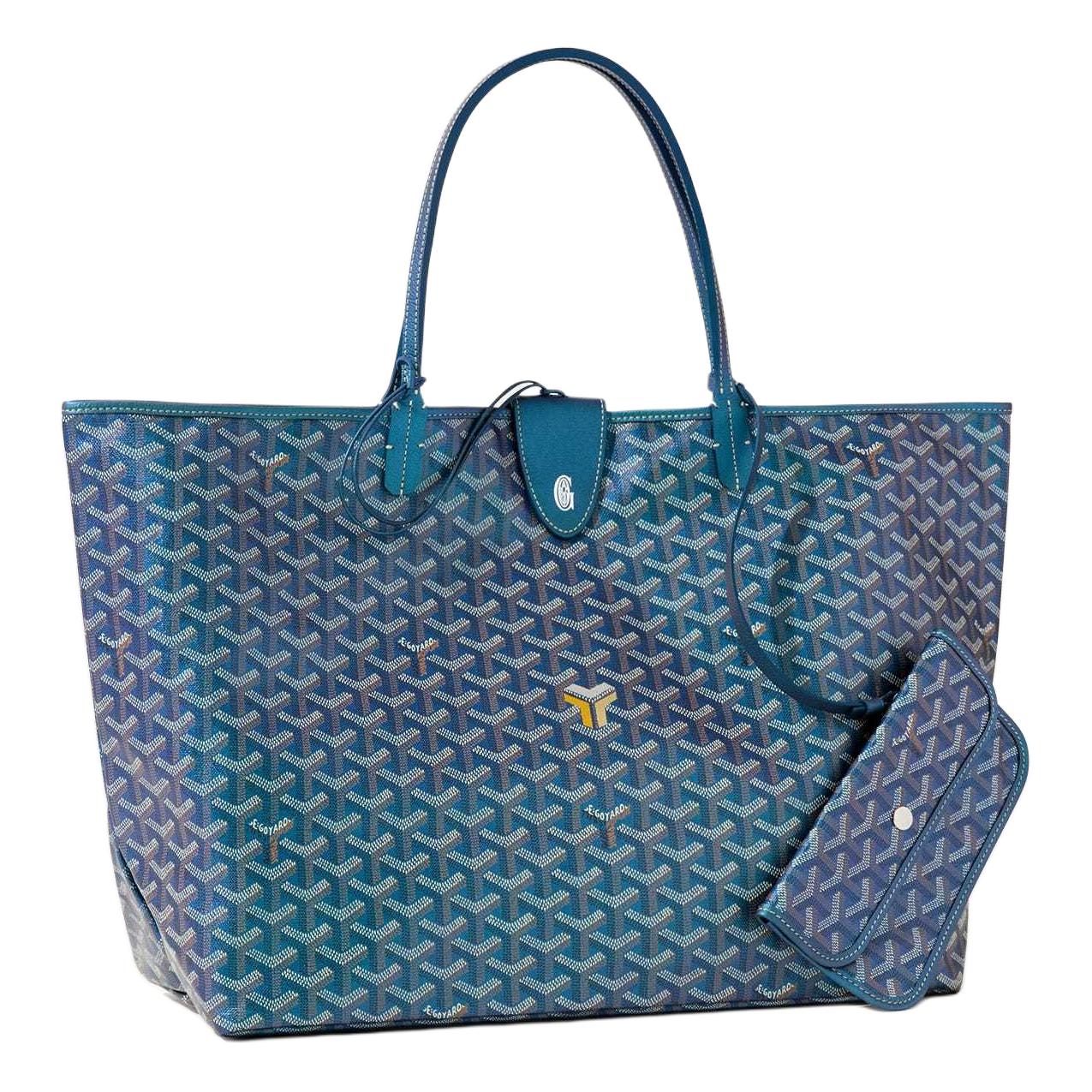 GOYARD Saint Louis Canvas With Leather Tote Bag Shopping Bag Handbag Large Size Unisex Pearl Blue