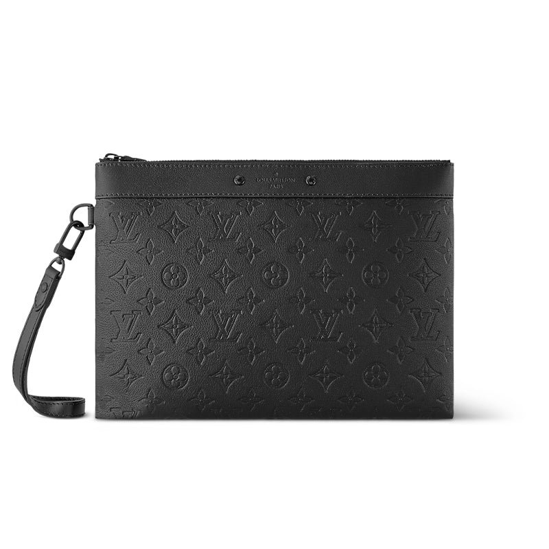 LOUIS VUITTON Leather Cow Leather Patchwork Trim Clutch Regular Men's Black
