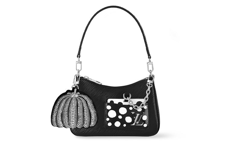 LOUIS VUITTON Yayoi Kusama Collaboration MARELLINI Cow Leather Handbag Shoulder Bag Regular Women's Black