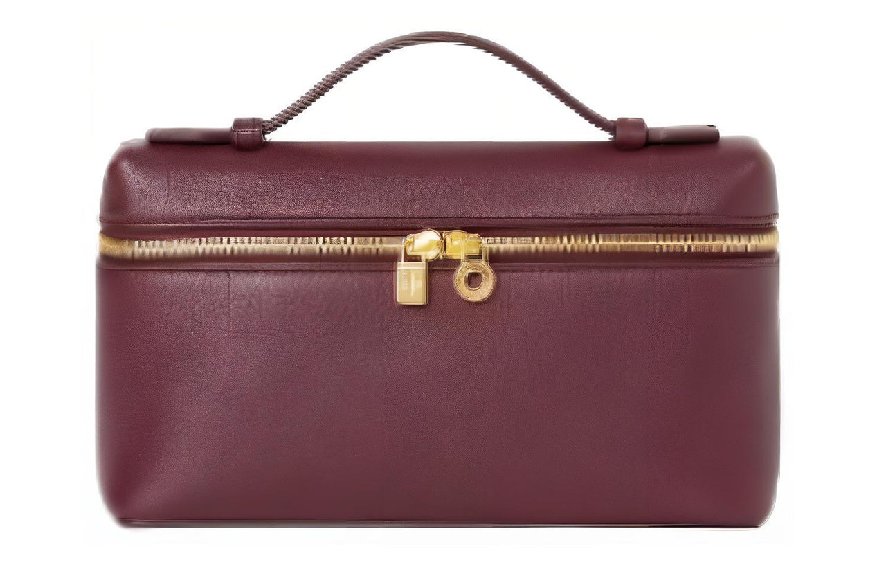 Loro Piana ExtraPocket Leather Makeup Bag Small Square Bag One Shoulder Handbag Women's Red Bean Color