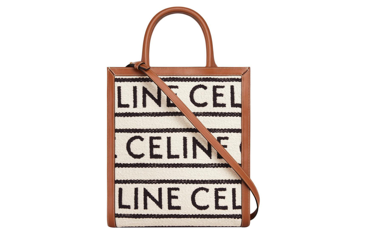 CELINE Cabas Cowhide Leather Tote Bag Shopping Bag Shoulder Bags Handbags Regular Women's White/Black