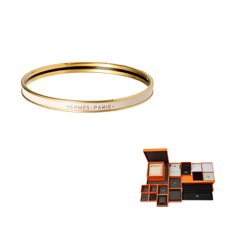 HERMES Gold Plated Bangles Unisex Cream White/Gold