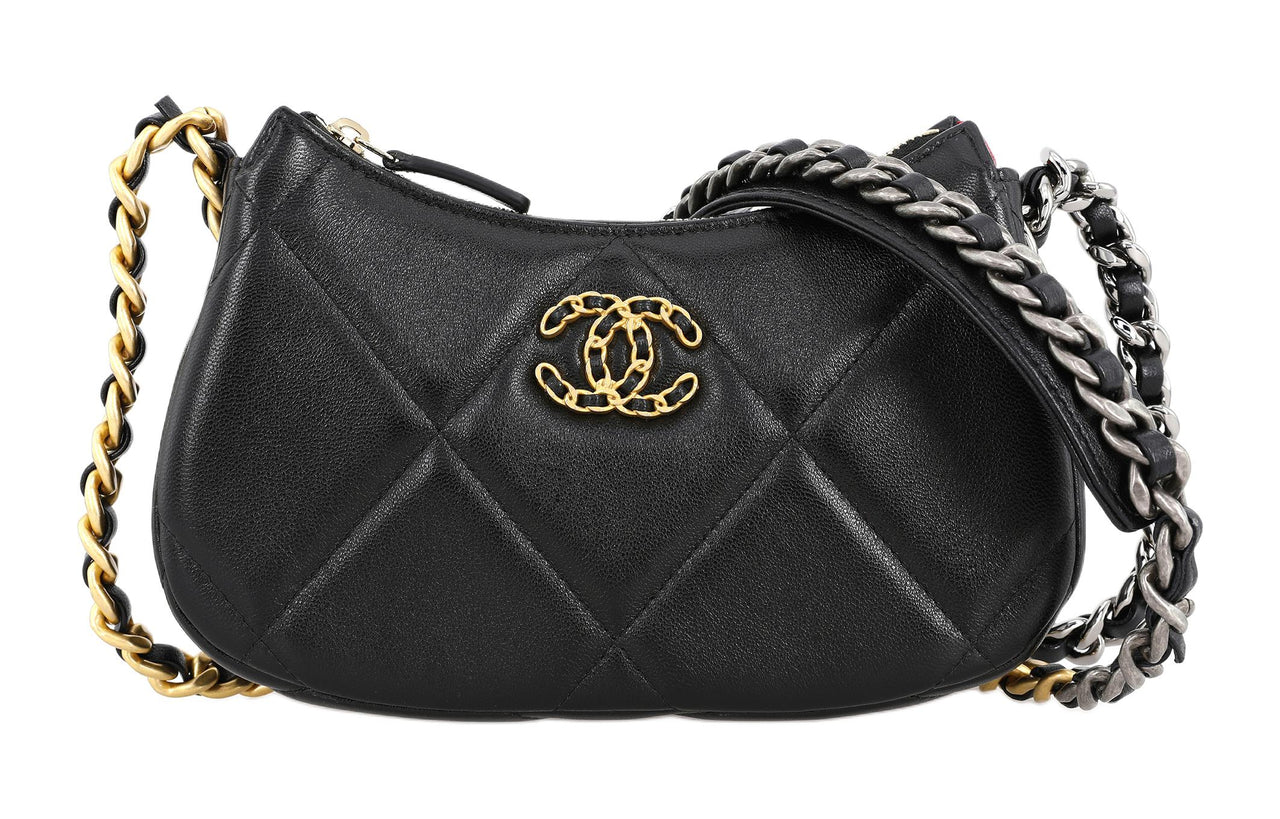 CHANEL 19Bag Sheepskin Pea Pod Shoulder Bag Crossbody Bag Mini Women's Black