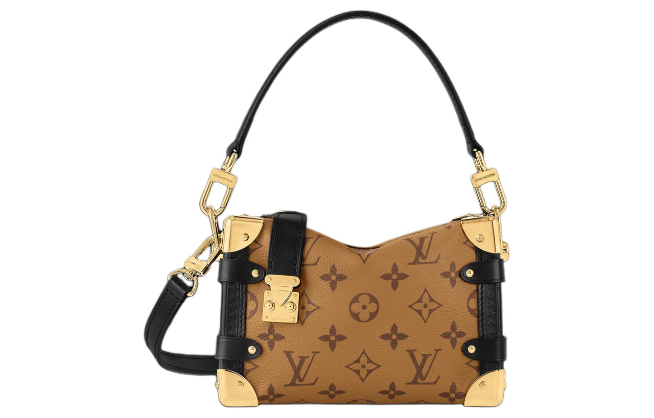 LOUIS VUITTON Trunk Canvas With Leather Soft Box Shoulder Bag, Crossbody Bag Unisex Black & Brown