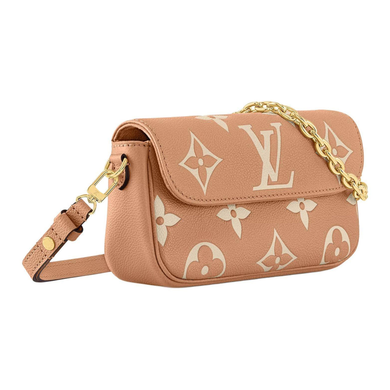 LOUIS VUITTON Soft Grain Cow Leather Portable Crossbody Bag Shoulder Bag Women's Brown & Cream