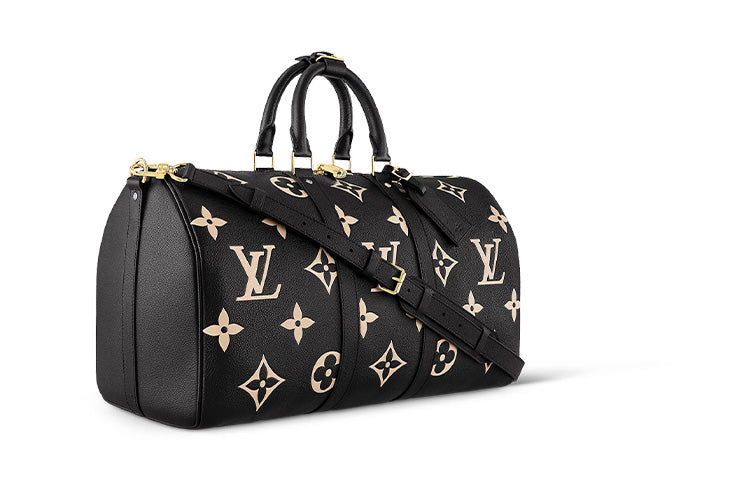 LOUIS VUITTON Keepall Monogram Empreinte Leather Crossbody Handbag, Travel Bag Men's Black