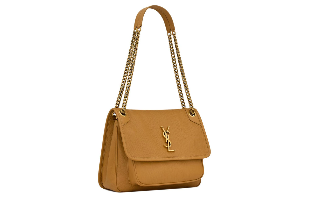SAINT LAURENT Niki Grain Sheepskin One Shoulder Handbag Medium Size Women's Brown