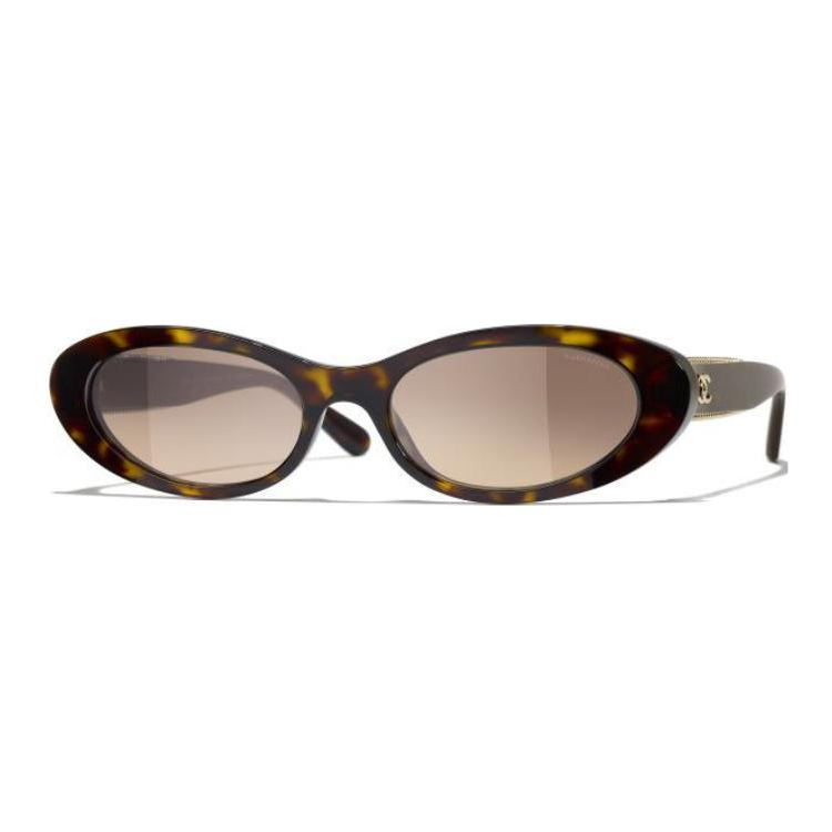 CHANEL Resin Oval Sunglasses Unisex Tortoiseshell