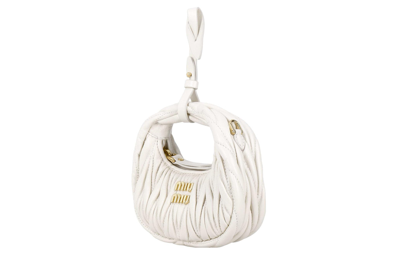 MIU MIU Wander Matelasse Nappa Leather Mini Hobo Pouch White