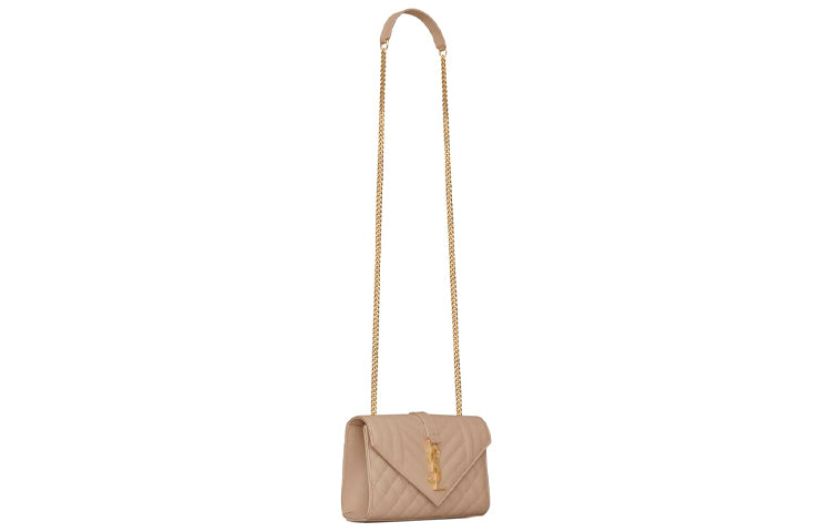 SAINT LAURENT Grained Leather Envelope Bag Crossbody Bag Shoulder Bag Women's Dark Beige
