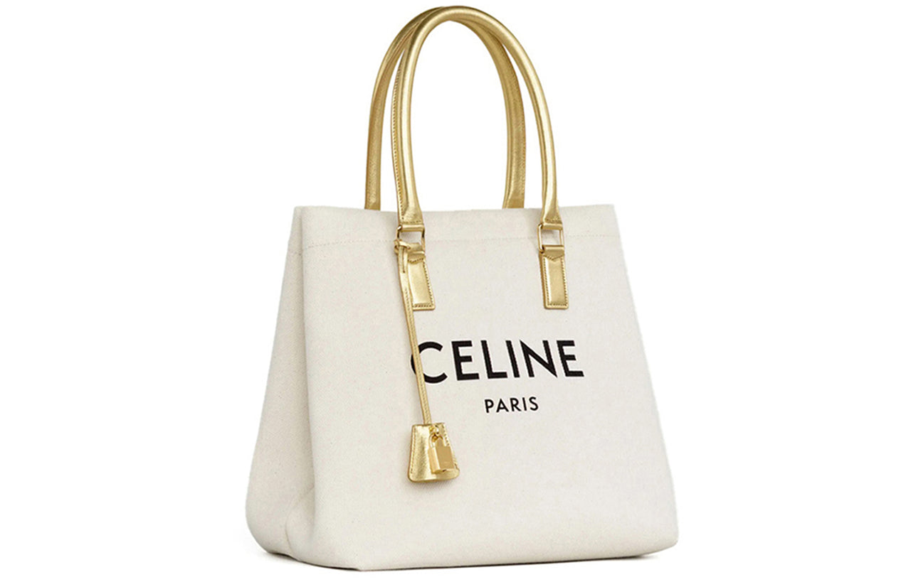 CELINE Cow Leather Tote Bag Shopping Bag Shoulder Bag Handbag Large Size Women's Ecru