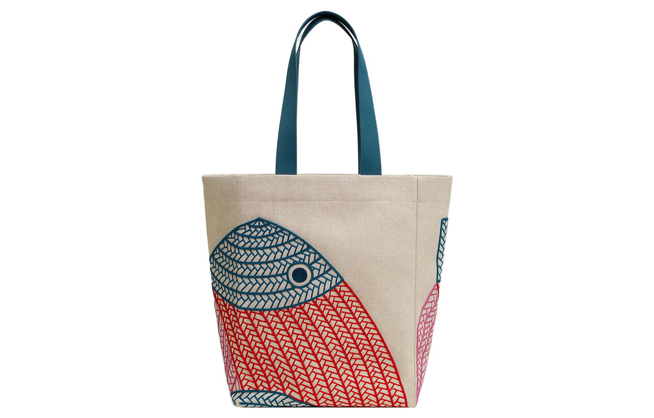 HERMES H Canvas Cotton Canvas Bag Beach Bag Handbags Women's Blue/Red