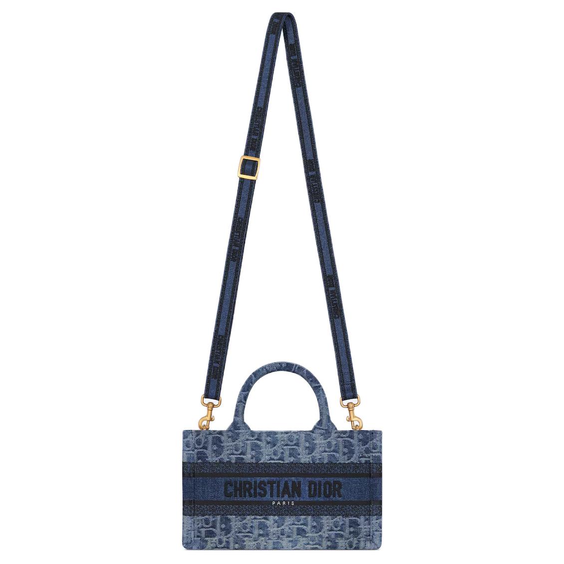 DIOR BookTote Oblique Jacquard Fabric Tote Bag Shopping Bag Shoulder Bag Crossbody Bag Handbag Mini Women's Blue
